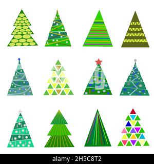 Set von Weihnachtsbäumen mit Girlanden und Weihnachtsspielzeug Stock Vektor