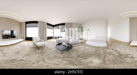 360 Panorama des modernen Innenraums 3 D Rendering Stockfoto