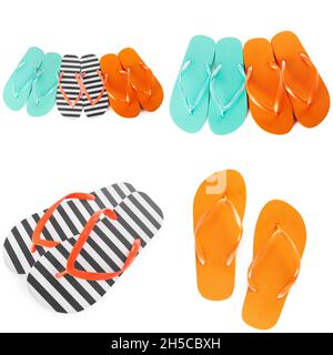 Flip Flops isoliert auf weißem Hintergrund. Draufsicht Stockfoto