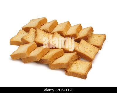 Scheiben geröstetes Brot isoliert auf Weiß Stockfoto