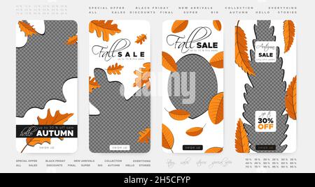 Vorlagen Für Herbstangebote. Rahmen Für Erntedankfest. Orangefarbenes Ahornposter. Laub Flyer. Vektor-Set von Herbstgeschichten Muster. Stock Vektor