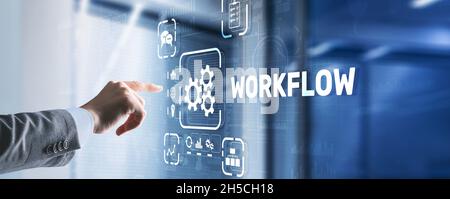 Workflow Repeatability Systematisation Buisness Prozess. Business Technology Internet. Stockfoto