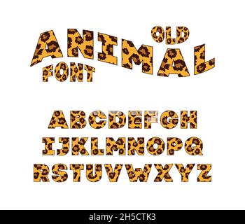 Tierschrift für Poster. Säugetierpelz Leopard Jaguar. Retro-Alphabet. Skins mit Vintage-Druck, bearbeitbar und in mehreren Schichten. Vektor trendy modernen Chrom Stock Vektor