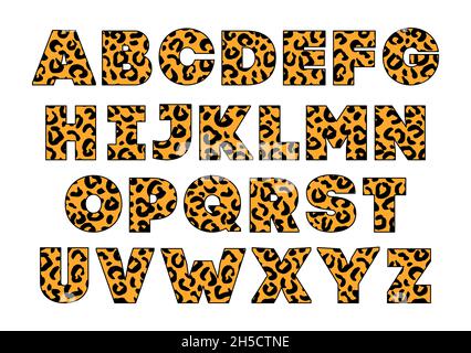 Tierschrift für Poster. Säugetierpelz Leopard Jaguar. Retro-Alphabet. Skins mit Vintage-Druck, bearbeitbar und in mehreren Schichten. Vektor trendy modernen Chrom Stock Vektor