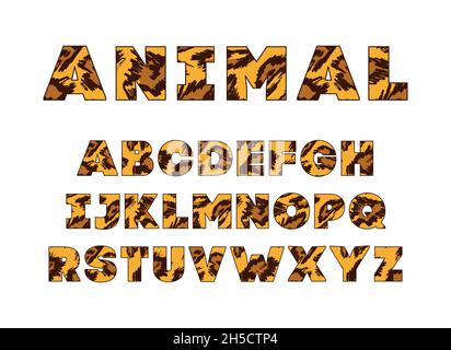 Tierschrift für Poster. Säugetierpelz Leopard Jaguar. Retro-Alphabet. Skins mit Vintage-Druck, bearbeitbar und in mehreren Schichten. Vektor trendy modernen Chrom Stock Vektor