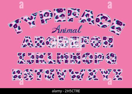 Tierschrift für Poster. Säugetierpelz Leopard Jaguar. Retro-Alphabet. Skins mit Vintage-Druck, bearbeitbar und in mehreren Schichten. Vektor trendy modernen Chrom Stock Vektor