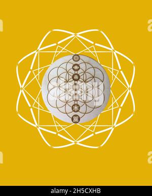 Satz von Chakren Symbol isoliert auf Regenbogenfarben Hintergrund Stockfoto