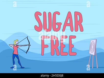 Handschrift Text zuckerfrei. Geschäftsübersicht mit einer künstlichen Süßstoff statt Zucker Lady Archer Illustration Holding Bow Stockfoto