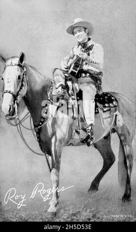 Sammel-Ausstellungskarte des Cowboy-Stars Roy Rogers und seines Pferdes. Stockfoto