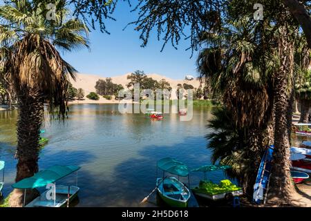 Das regionale Naturschutzgebiet Laguna de Huacachina, Ica, Peru Stockfoto