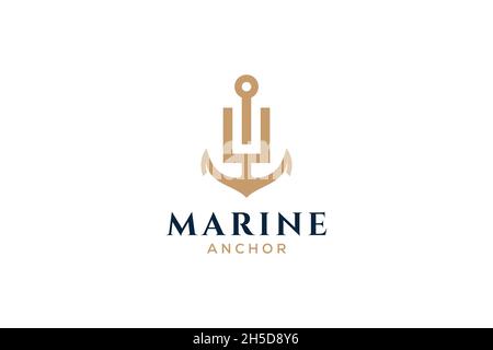 Buchstabe U-Monogramm, Ankerlogotyp. Logo des Yachtclubs, maritim Stock Vektor