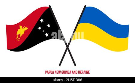 Papua-Neuguinea und Ukraine Flaggen gekreuzt & winkend Flat Style. Offizieller Anteil. Korrigieren Sie Die Farben. Stock Vektor