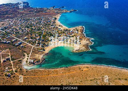 Stavros Beach auf Kreta aus der Luft | Luftansicht des Stavros Beach in Griechenland Stockfoto