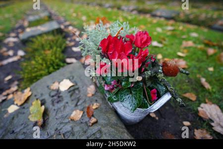 Hamburg, Deutschland. November 2021. Kriegsgräber sind auf dem Ohlsdorfer Friedhof zu sehen. Kredit: Marcus Brandt/dpa/Alamy Live Nachrichten Stockfoto