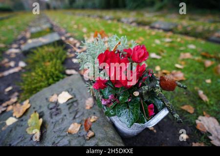 Hamburg, Deutschland. November 2021. Kriegsgräber sind auf dem Ohlsdorfer Friedhof zu sehen. Kredit: Marcus Brandt/dpa/Alamy Live Nachrichten Stockfoto
