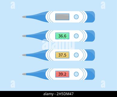 Thermometer zur Messung der Körpertemperatur. Elektronisches Gerät. Vektor-Satz von Thermometern für isolierte Objekte. Sammlung von medizinischen Geräten. Stock Vektor