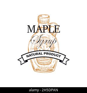 Handgezeichnetes Maple Sirup-Logo. Vektorgrafik im Skizzenstil Stock Vektor