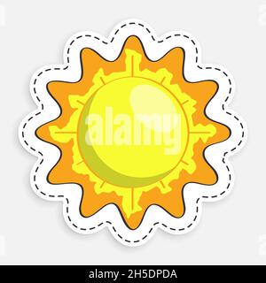 Cartoon-Ikone des Doodle Sun. Stern des Planeten Erde. Astronomie, Beobachtung der Sonnenaktivität und des Wetters. Vektor auf weißem Hintergrund isoliert Stock Vektor