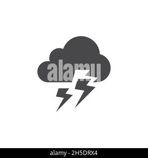 Schwarzes Vektorsymbol für Gewitterwetter. Wolke und Blitz, t Sturm Symbol. Stock Vektor