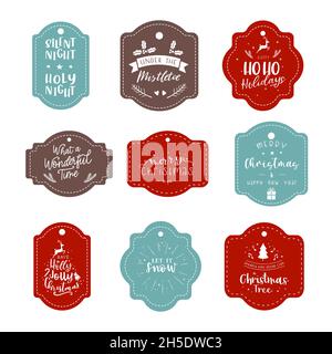 Set aus verschiedenen schönen Weihnachtsbriefe mit niedlichen Dekoration, handgeschriebenen Sprüchen, ideal für Karten, Etiketten, Tags, Banner, Hintergrundbilder - Vektor des Stock Vektor