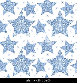 Frohe Weihnachten nahtlose Muster mit schönen Sternen. Stock Vektor