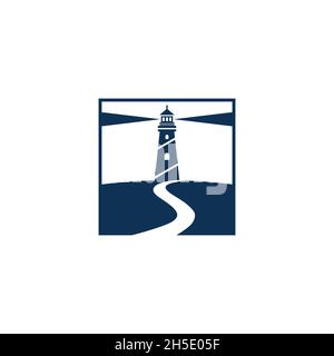 vektor-Design. Logo aus Leuchtturm mit quadratischer Form erstellt. Stock Vektor