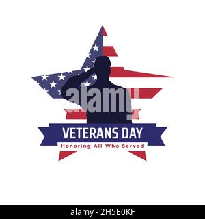 Happy Veterans Day Banner, Grußkarte, Logo. Alle, Die Gedient Haben, Ehren. Militär, Soldat, Flagge. Nationalfeiertag der USA Veteranen Tag 11 November Stock Vektor