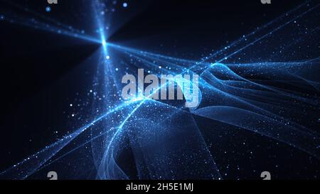 Blau leuchtendes Big-Data-Konzept mit Punkten und Verbindungen, computergenerierter abstrakter Hintergrund, 3D-Rendering Stockfoto