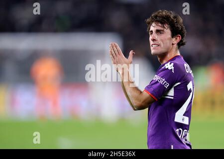 Alvaro Odriozola von ACF Fiorentina Gesten während der Serie Ein Spiel zwischen Juventus FC und ACF Fiorentina . Stockfoto