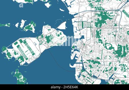 Incheon-Vektorkarte. Detaillierte Karte des Verwaltungsgebiets der Stadt Incheon. Stadtbild-Panorama. Lizenzfreie Vektorgrafik. Übersichtskarte mit Autobahnen, Stock Vektor