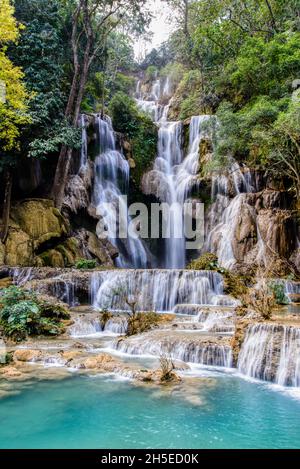 Blick auf die Kuang Si Falls, Luang Prabang in Laos Stockfoto