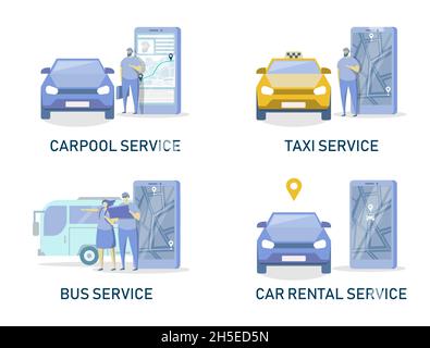 Online Auto und öffentliche Fahrzeug srvices, Vektor flach isoliert Illustration Stock Vektor
