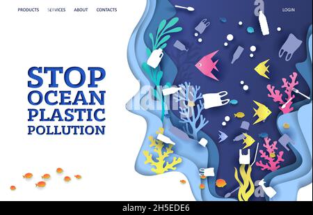 Stop Meer Kunststoff Verschmutzung Vektor Website Landing Page Design Vorlage Stock Vektor