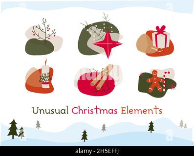 Ungewöhnliche retro seth weihnachten Vektor-Elemente. Urlaubsstimmung. Stock Vektor