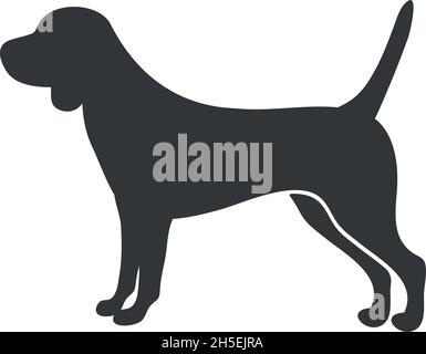 Basset-Hund-Silhouette. Hund Silueta Schatten Welpe, Vektor-Symbol isoliert auf weißem Hintergrund Stock Vektor
