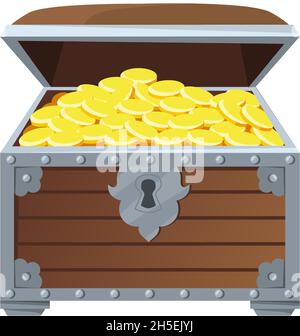 Uralte Truhe. Holzkiste Schätze mit Stack Schmuck Schatzkammer, Cartoon-Vektor isoliert auf weißem Hintergrund Stock Vektor
