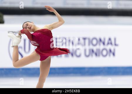 Satoko Miyahara aus Japan startet am 2. Tag des ISU Grand Prix des Eiskunstlaufens - Gran Premio d'Italia in Palavela im Damen-Freiprogramm Stockfoto