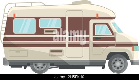 Brauner Anhänger. Auto Caravaners glückliches Element für Campter, Symbol flache Vektor-Illustration isoliert auf weißem Hintergrund Stock Vektor