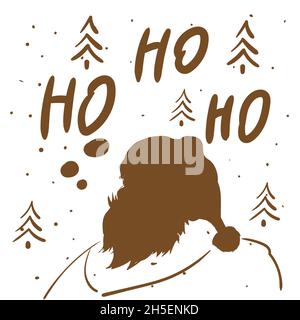 Ho-Ho-Ho-Weihnachtsmann in Hut Silhouette, frohe Weihnachten Grußkarte. Vektor-Illustration flach Cartoon-Stil Stock Vektor