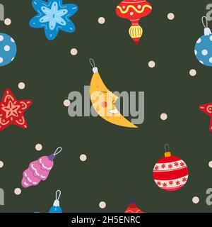 Weihnachten nahtlose Muster vintage Kugeln, Spielzeug. Vektor-Illustration für Verpackungspapiere, Dekoration flach Cartoon-Stil Stock Vektor