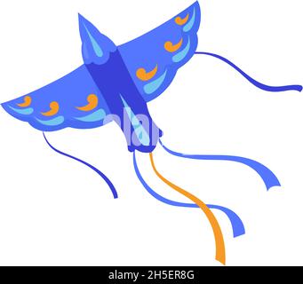 Blue Bird Kite. Cartoon Papier Spielzeug Vektor Illustration isoliert auf weißem Hintergrund Stock Vektor