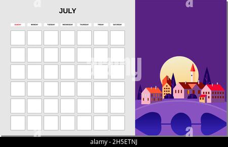 Kalenderplaner Juni Monat. Minimalistische Landschaft natürliche Hintergründe Sommer. Monatliche Vorlage für das Tagebuchgeschäft. Vektor isoliert Stock Vektor