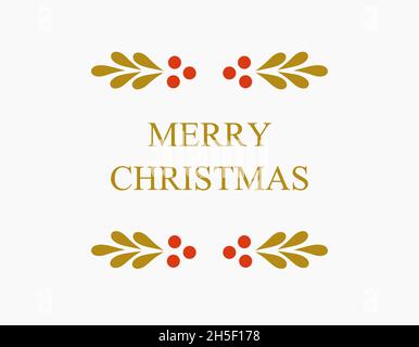 Frohe Weihnachten einfache goldene Grußkarte. Mistelblätter. Stock Vektor