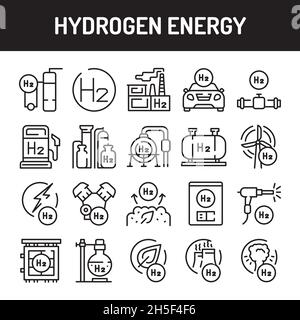 Symbole für die Wasserstoffenergie-Linie eingestellt. Isoliertes Vektorelement. Isoliertes Vektorelement. Stock Vektor