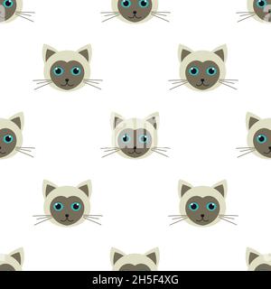 Siam Katzen Köpfe niedlich nahtlose Muster. Vektorgrafik. Stock Vektor