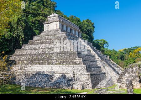 Maya Tempel der Inschriften Pyramide und Grab von König Pakal, Palenque, Chiapas, Mexiko. Stockfoto