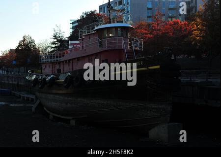 Der Daniel McAllister Tug das ganze Jahr über aus dem Wasser Stockfoto
