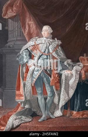 George III, 1738 - 1820. George William Frederick, König von Großbritannien und Irland und König von Hannover, 1815 - 1820. Nach einem Druck von William Wynne Ryland aus dem Gemälde von Allan Ramsay um 1762. Stockfoto