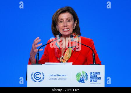 Glasgow, Schottland, Großbritannien. November 2021. Tag zehn des Klimagipfels der COP26. Nancy Pelosi, Sprecherin des Repräsentantenhauses der Vereinigten Staaten, spricht auf einer Pressekonferenz. Iain Masterton/Alamy Live News. Stockfoto