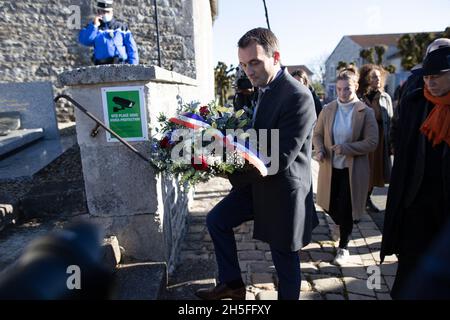 Der Präsident von Les Patriotes, Florian Philippot, zornig auf einer Zeremonie am Grab von Charles de Gaulle im nordöstlichen französischen Dorf Colombey-les-Deux-Eglises am 9. November 2021 anlässlich des Todestages von General De Gaulle. Foto von Raphael Lafargue/ABACAPRESS.COM Stockfoto